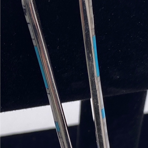 Sterling Silver Earrings Turquoise Inlaid 2” Length Fish Hook Back New - Picture 6 of 8